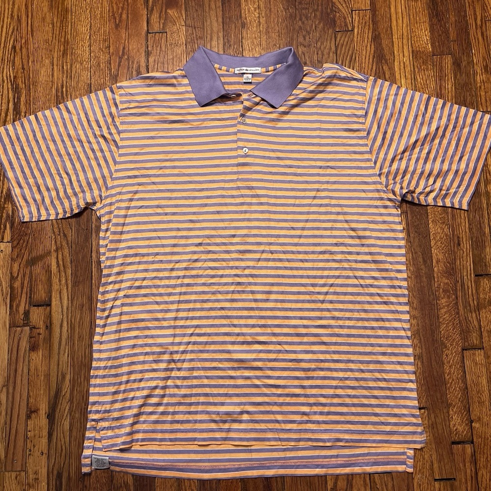 Peter Millar Striped Polo Shirt Purple Orange 100% Cotton Men's XL